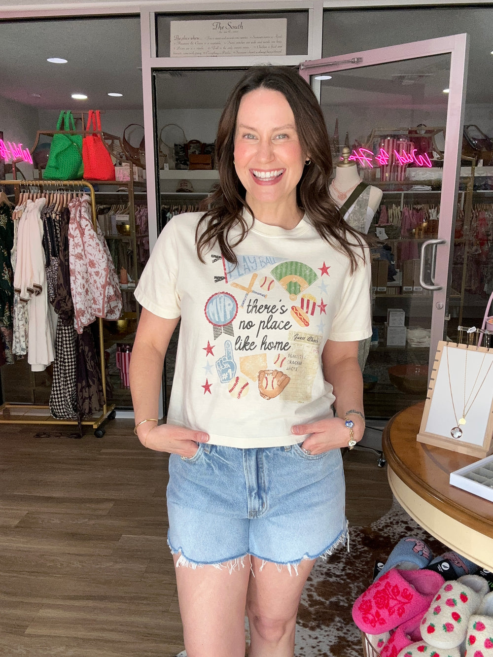 No Place Like Home Baseball Collage Crop Tee