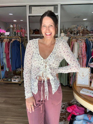 Violet Lace Tie-Front Blouse