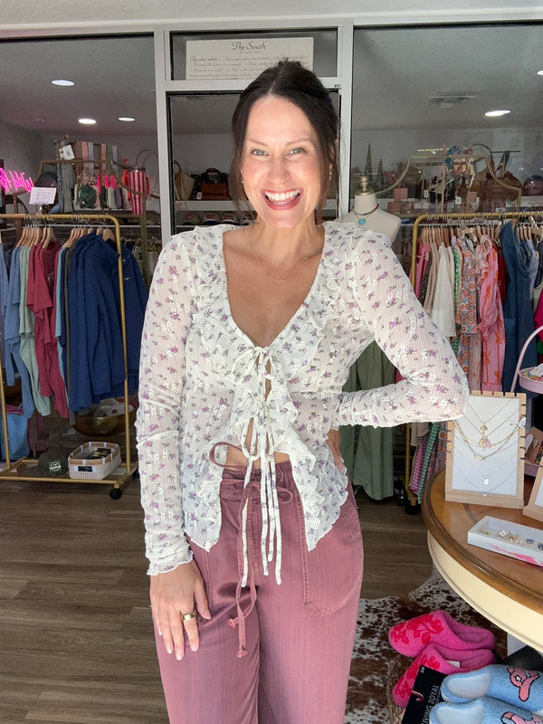 Violet Lace Tie-Front Blouse