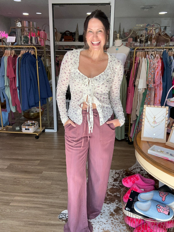 Violet Lace Tie-Front Blouse