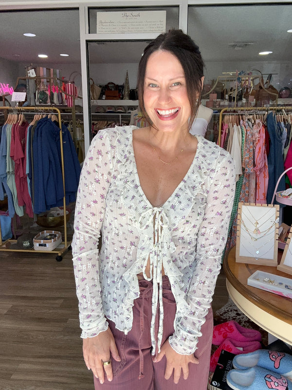 Violet Lace Tie-Front Blouse