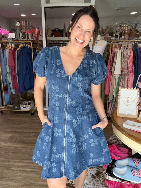 Blooming Denim Mini Dress