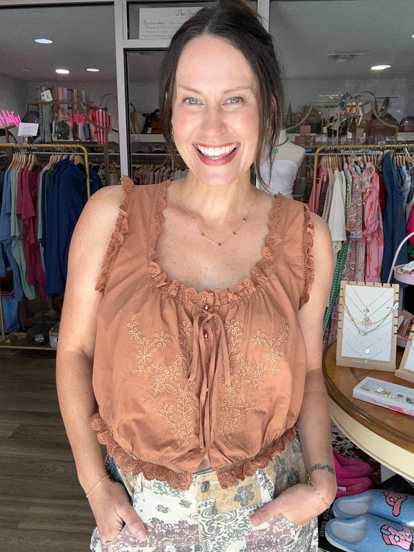 Cinnamon Eyelet Top