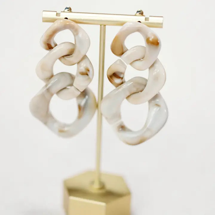 Cream Lucite Chain Statement Drop Earrings
