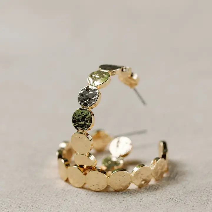 1 Inch Hammered Gold Scalloped Hoop Earrings