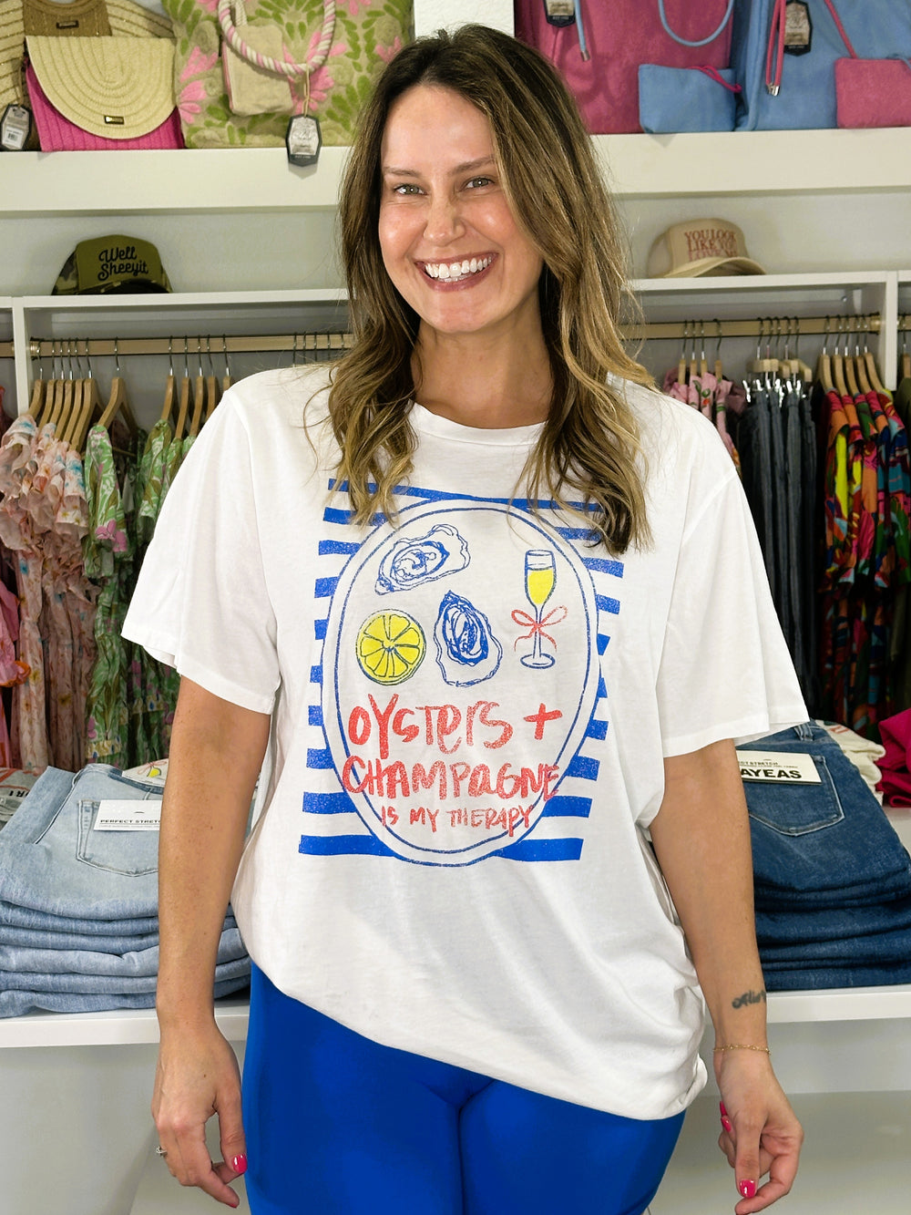 The Margaux Tee – Oysters & Champagne Is My Therapy Graphic Tee
