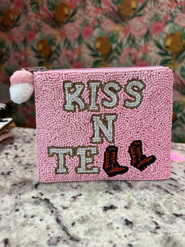 KISS IN TELL Beaded Coin Pouch
