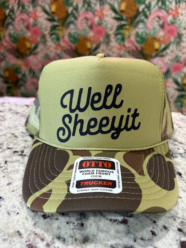 Well Sheeyit Camo Snapback Trucker Hat