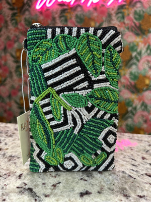 GREEN LEAF Beaded Cell Phone Crossbody