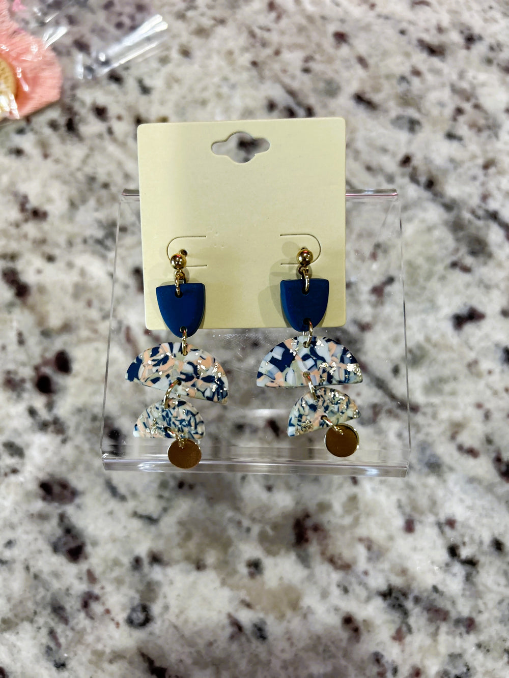 Half Moon Disk Dangle Earrings – Navy/Multi with Gold