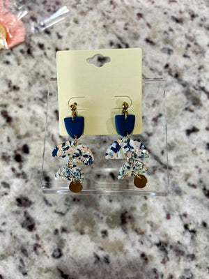 Half Moon Disk Dangle Earrings – Navy/Multi with Gold