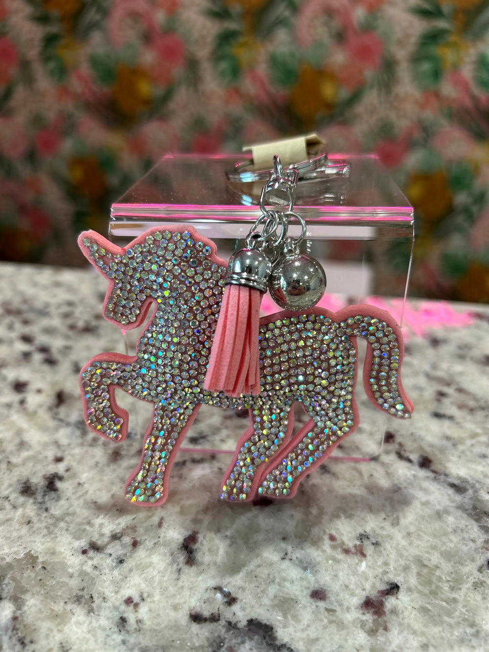 Paved Unicorn Keychain – Pink with Rhinestone & Silver Accents