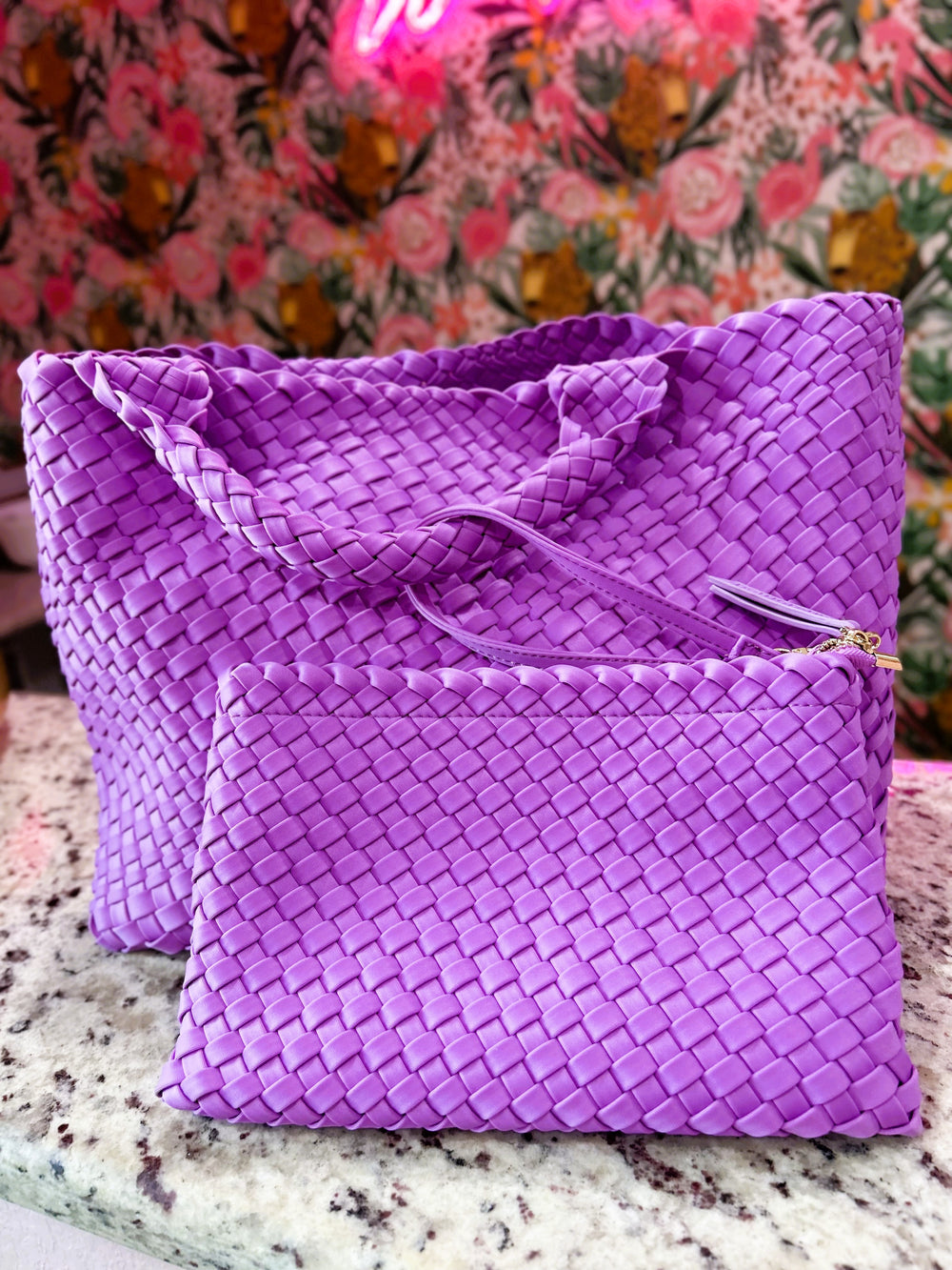 Lily Woven Neoprene Tote with Pouch – Lilac
