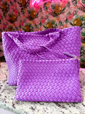 Lily Woven Neoprene Tote with Pouch – Lilac