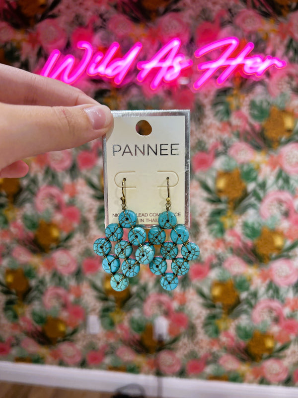 Multi Donut Stone Wire Link Earrings – Turquoise Blue