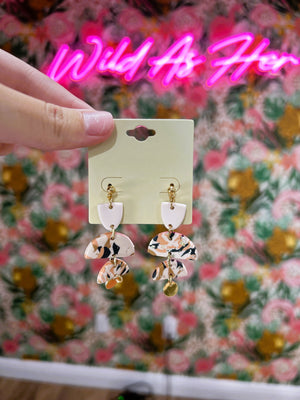 Half Moon Disk Dangle Earrings – Pink/Multi with Gold
