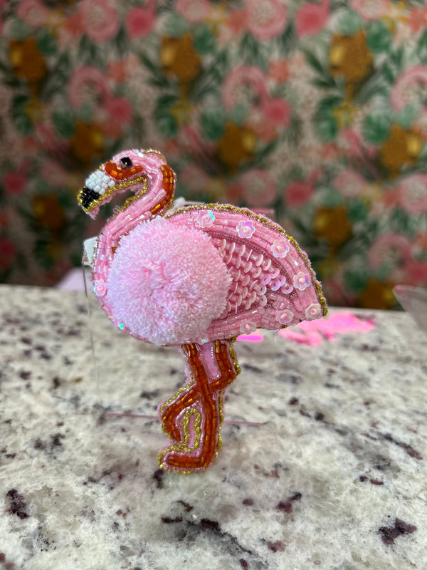 Fluffy Flamingo Bag Charm & Keychain – Pink & Gold