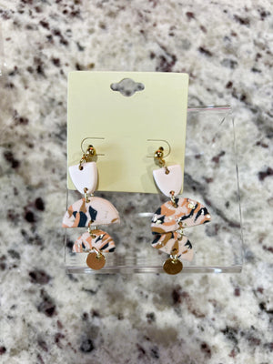 Half Moon Disk Dangle Earrings – Pink/Multi with Gold