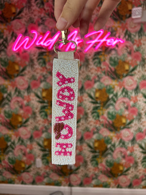 HOWDY Beaded Strap Keychain – Pink with Cowboy Hat
