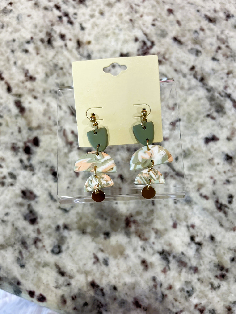 Half Moon Disk Dangle Earrings – Green/Multi with Gold