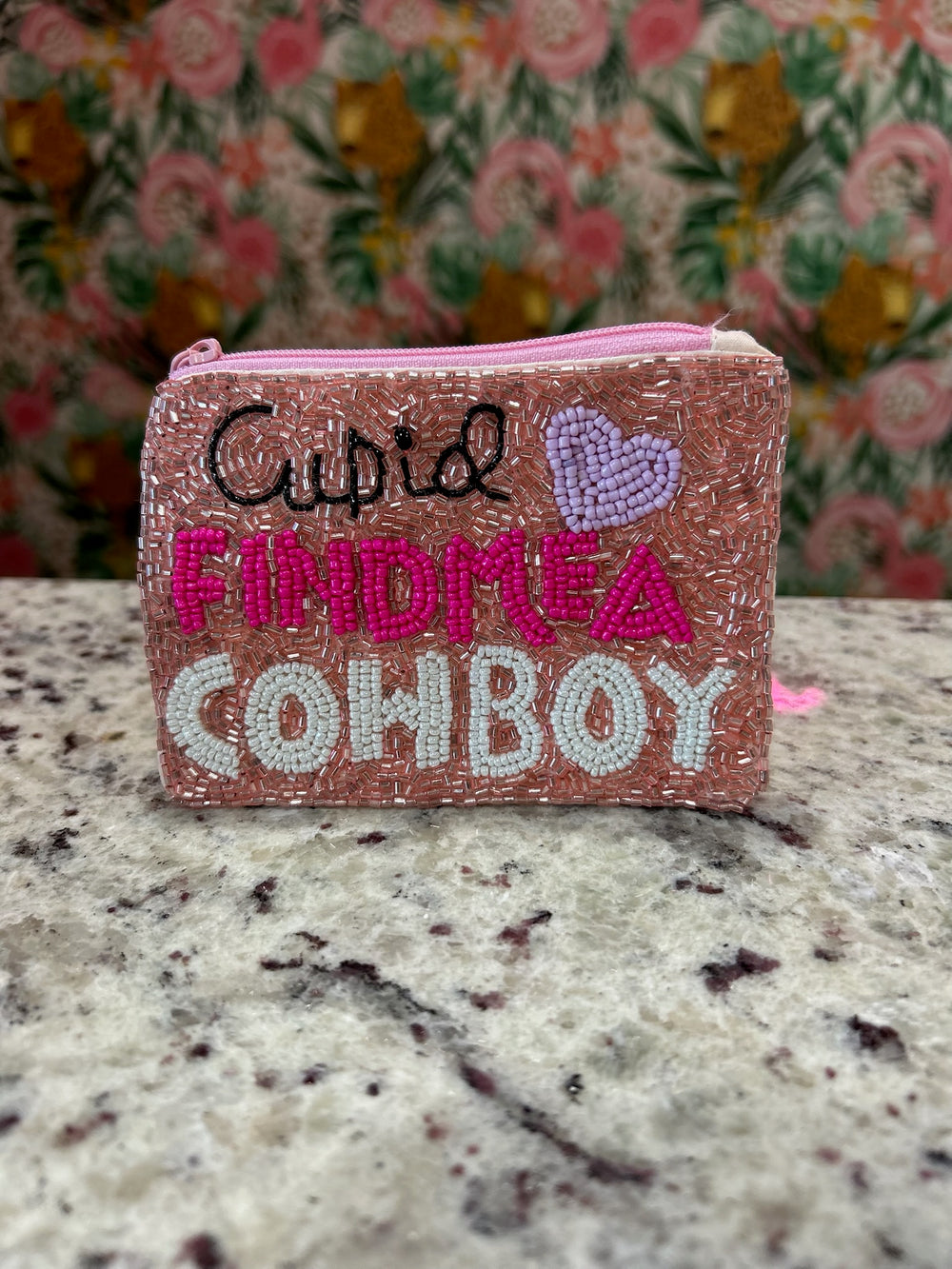 CUPID FIND ME A COWBOY Beaded Coin Pouch