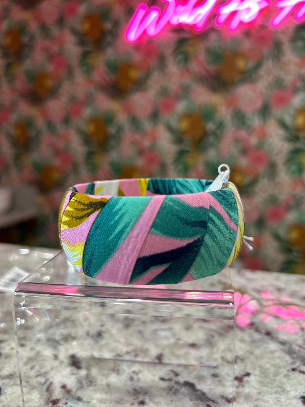 Tropical Fabric Wide Bangle – Pink Multi
