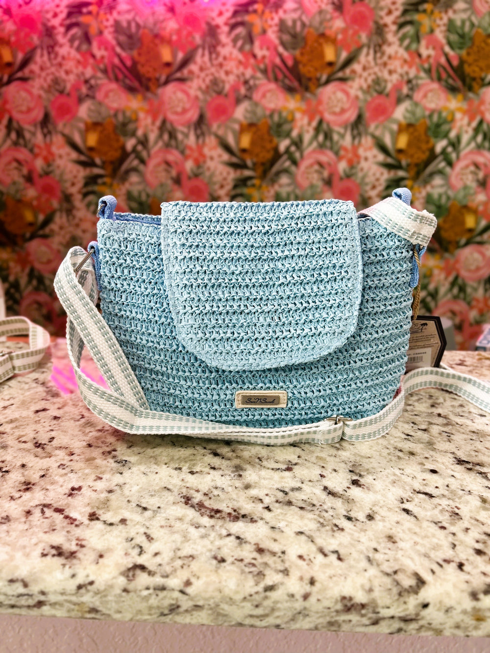 Blue Crochet Crossbody – Natural with Magnetic Snap