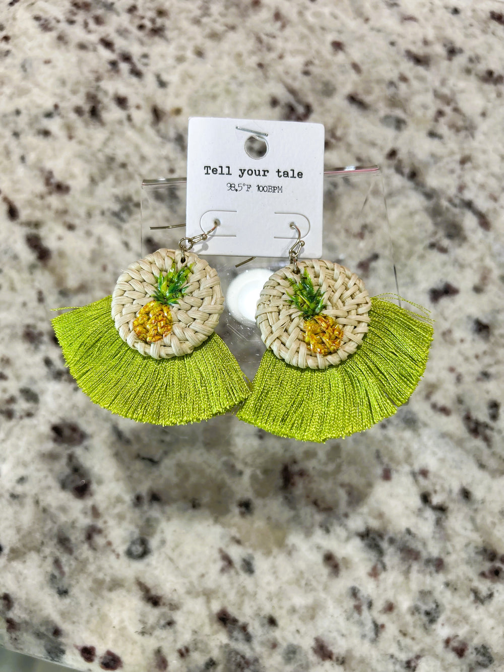 Pineapple Rattan Fan Earrings – Lime Green & Beige