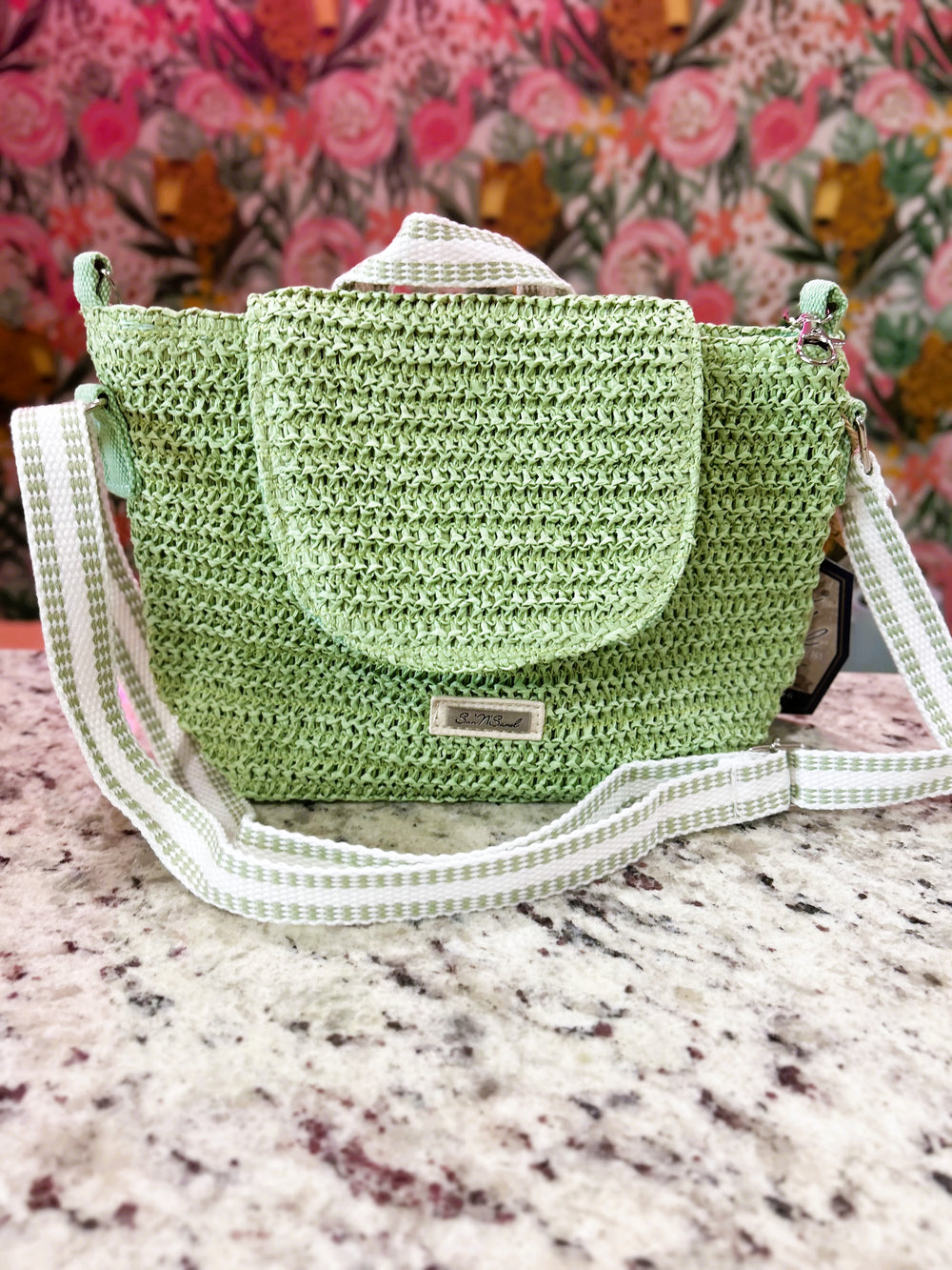 Light Green Crochet Crossbody – Natural with Magnetic Snap