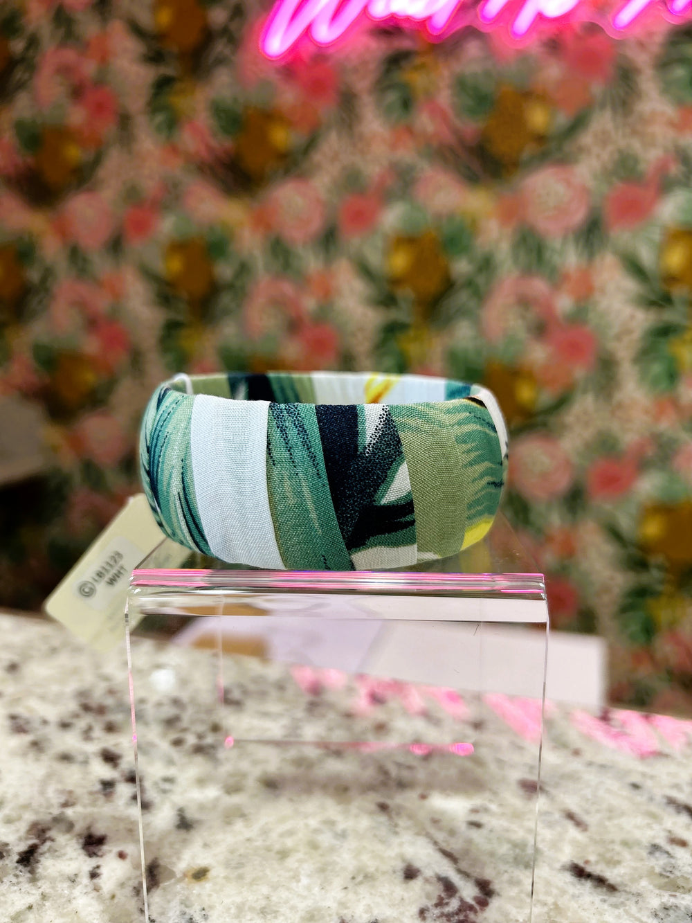 Tropical Fabric Wide Bangle – White Multi