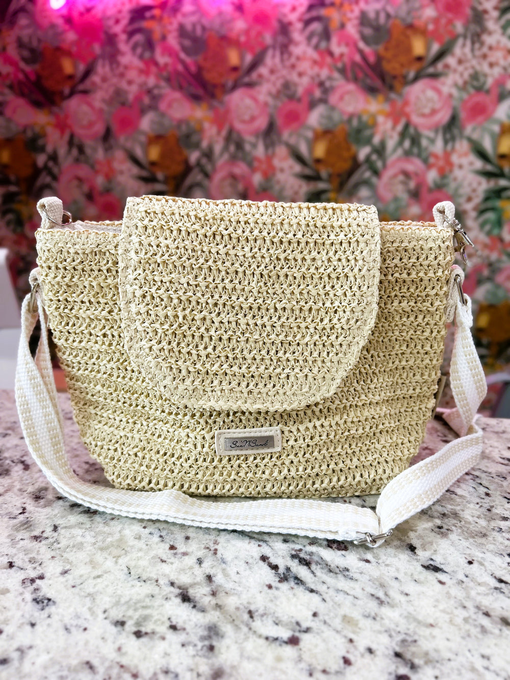 Tan Crochet Crossbody – Natural with Magnetic Snap