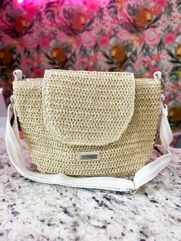 Tan Crochet Crossbody – Natural with Magnetic Snap