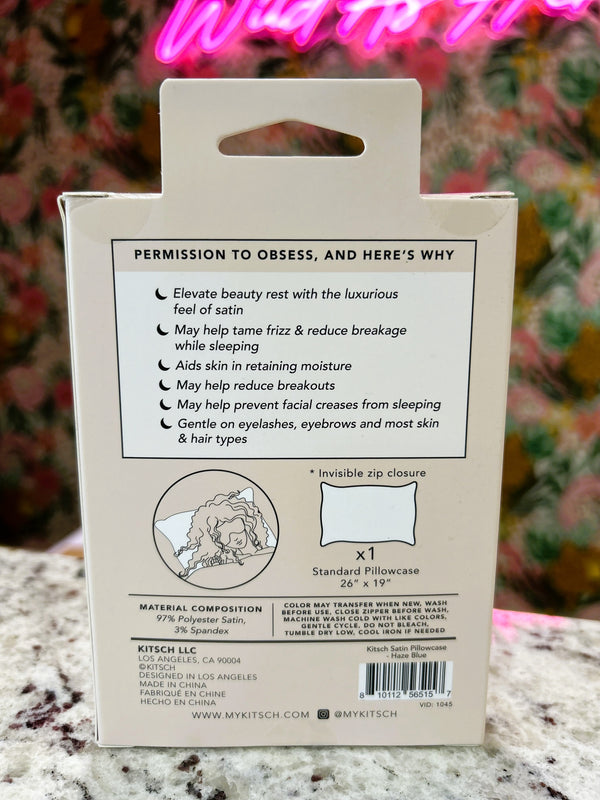 KITSCH Standard Satin Pillowcase - Haze Blue